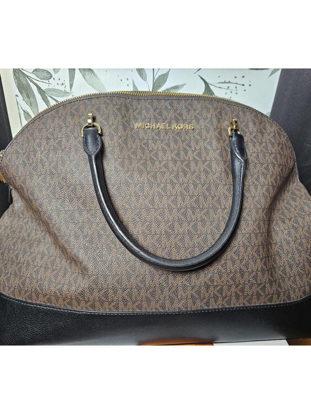 Michael Kors Purse Brown & Black Womens Logo Tote 15" x 11"